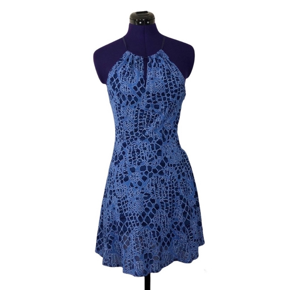 Sugar + Lips Blue Patterned Short Sleeve Mini Dress